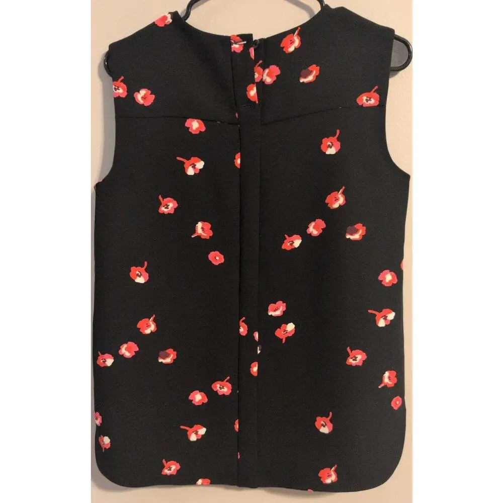Kate Spade Black Cherry Blossom Floral Sleeveless Blouse Top Size 6